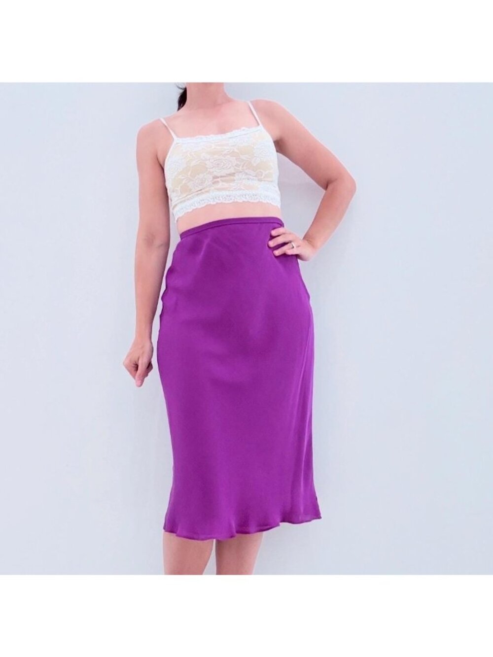 Vintage 90s Ann Taylor Orchid Purple Silk Bias-Cut Skirt